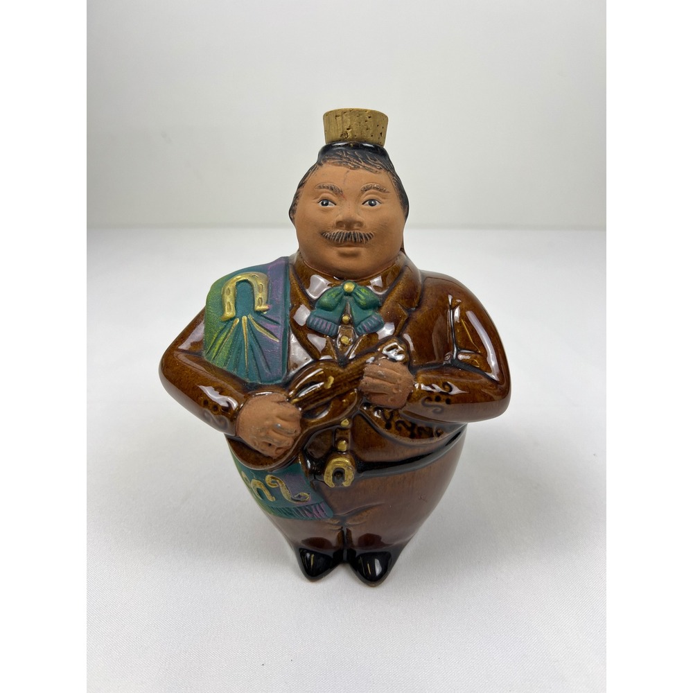 Vintage Mexican Folk Art Mariachi Decanter Ceramic Musician Bottle Excellent